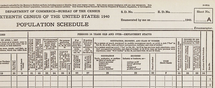 1940 Census Form — 1940 U.S. Census Form — 1940 United States Census Form